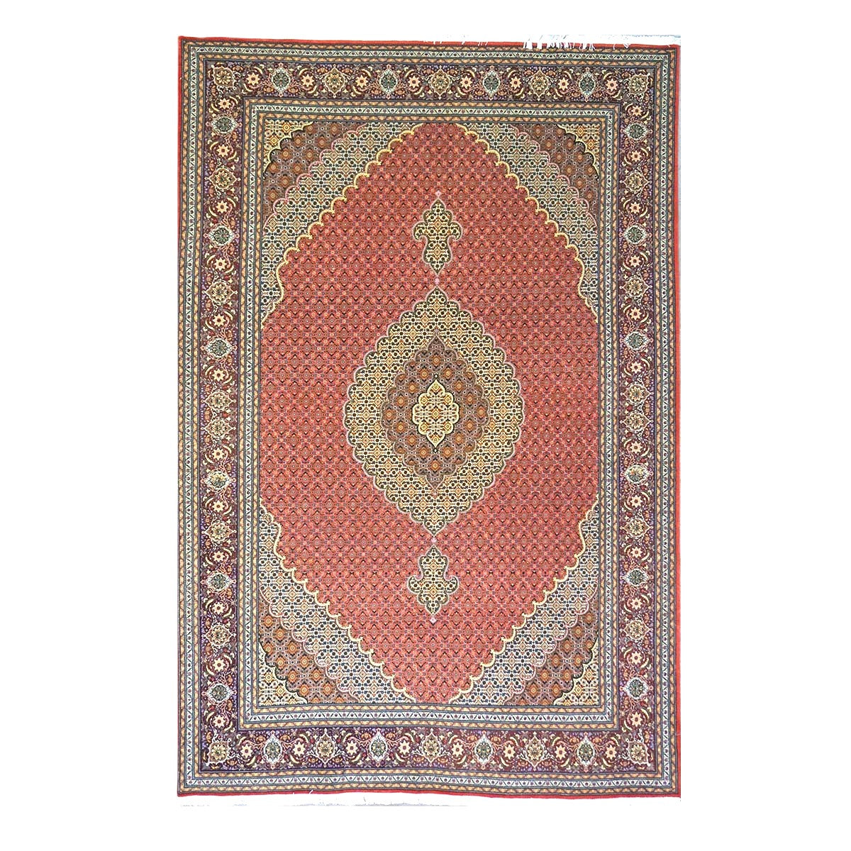 Persian Tabriz Mahi Wool & Silk 7x10 Terrecota, Ivory & Burgundy Handmade Area Rug #1141498