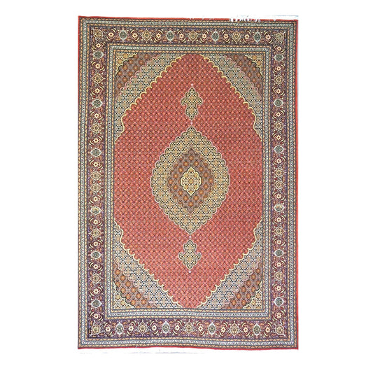 Persian Tabriz Mahi Wool & Silk 7x10 Terrecota, Ivory & Burgundy Handmade Area Rug #1141498