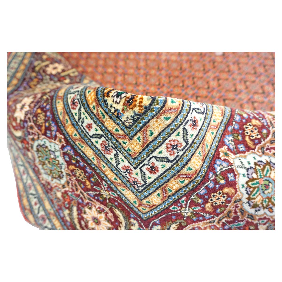 Persian Tabriz Mahi Wool & Silk 7x10 Terrecota, Ivory & Burgundy Handmade Area Rug #1141498