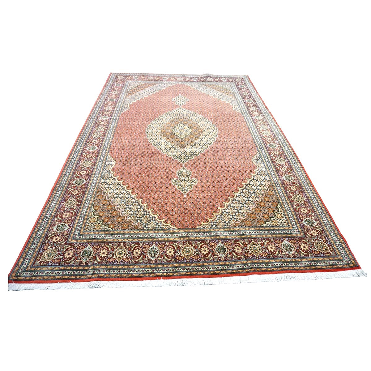 Persian Tabriz Mahi Wool & Silk 7x10 Terrecota, Ivory & Burgundy Handmade Area Rug #1141498