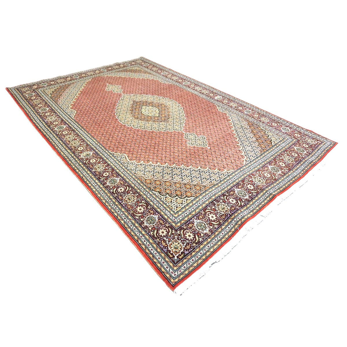Persian Tabriz Mahi Wool & Silk 7x10 Terrecota, Ivory & Burgundy Handmade Area Rug #1141498