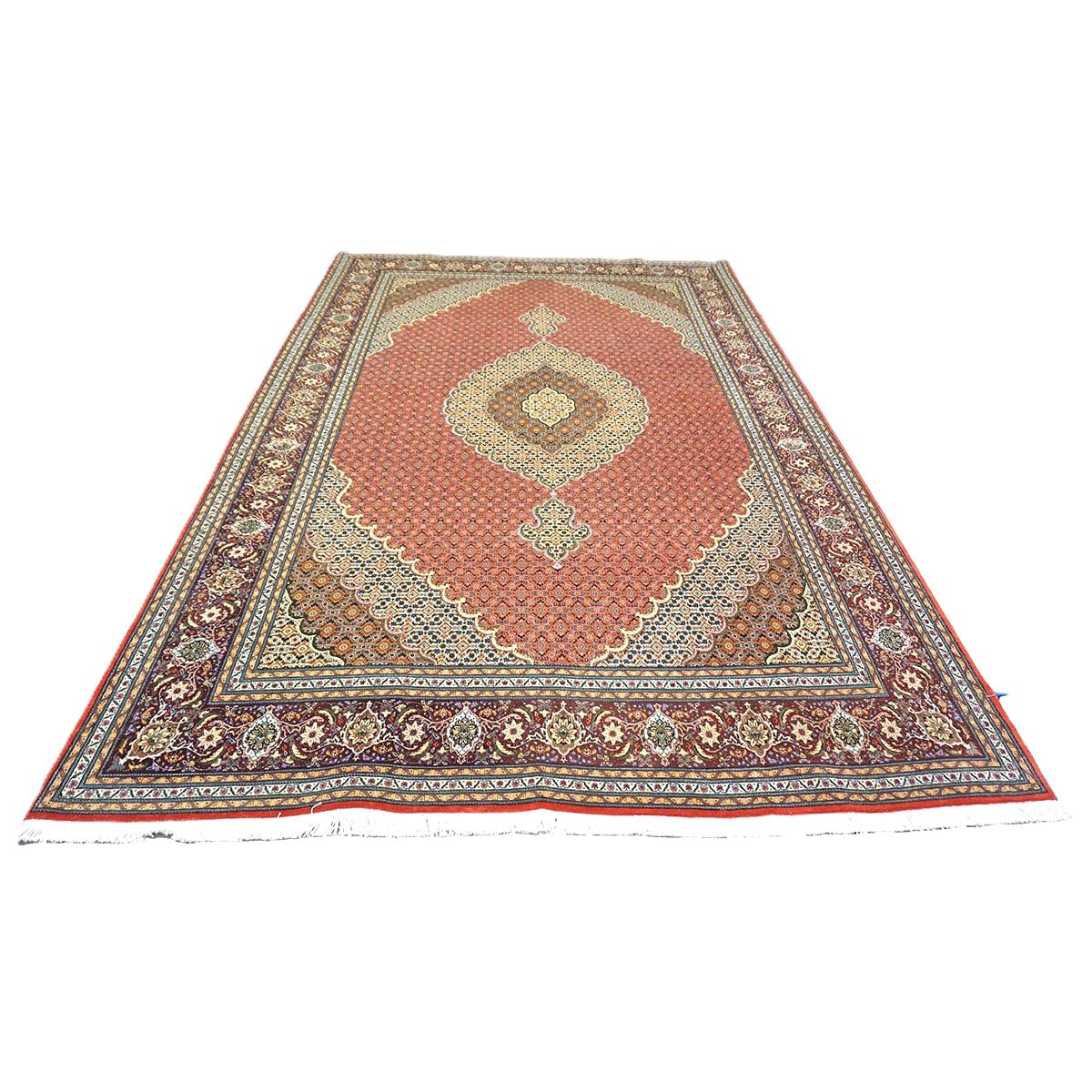 Persian Tabriz Mahi Wool & Silk 7x10 Terrecota, Ivory & Burgundy Handmade Area Rug #1141498