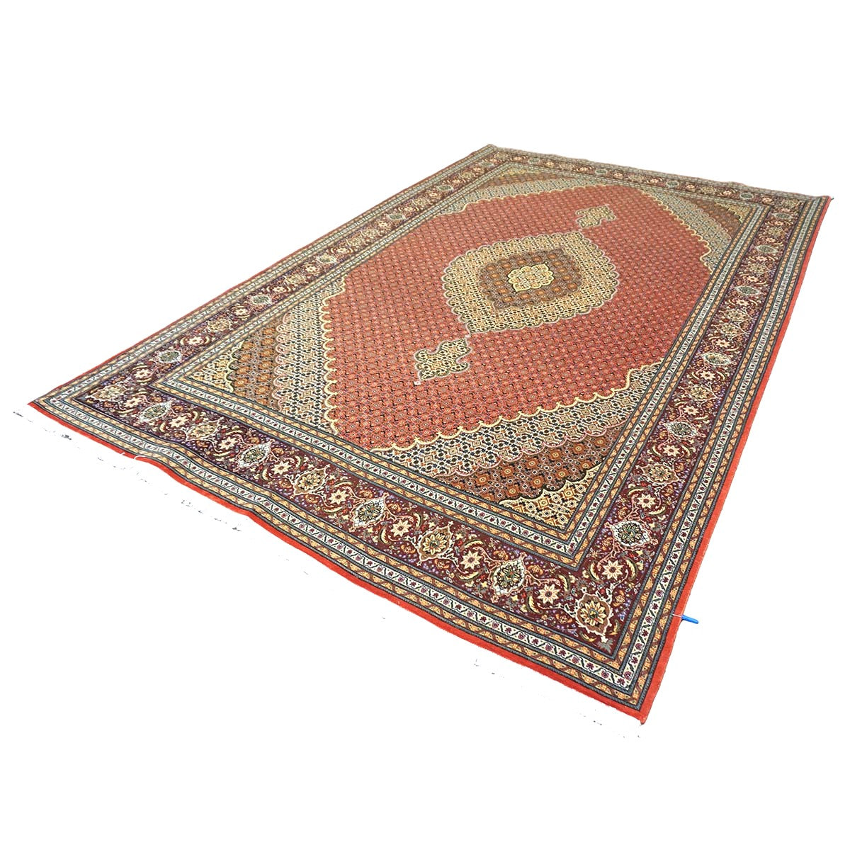 Persian Tabriz Mahi Wool & Silk 7x10 Terrecota, Ivory & Burgundy Handmade Area Rug #1141498