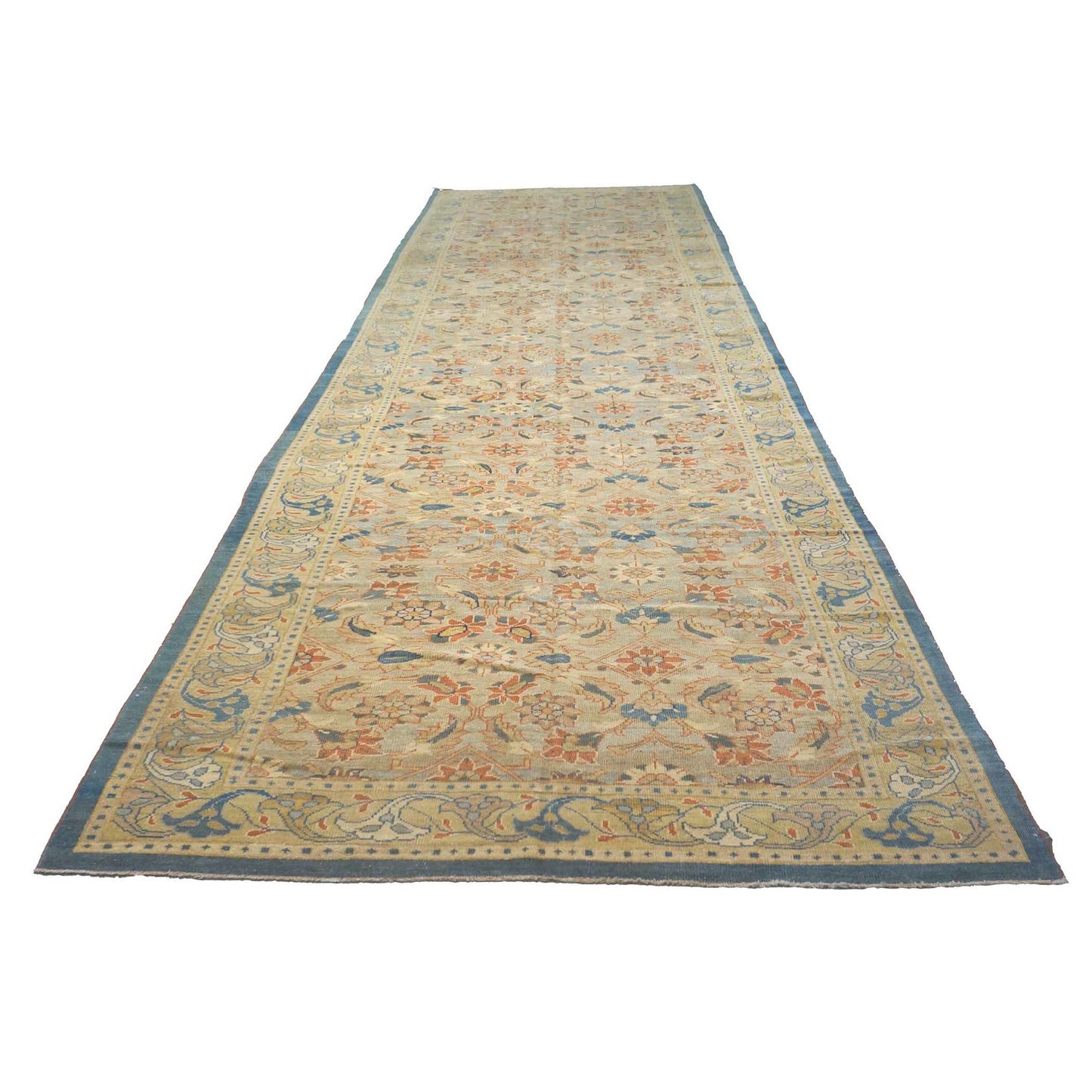 21st Century Persian Sultanabad Wool 7x22 Tan, Navy, & Rust Handmade Gallery Rug #1142002