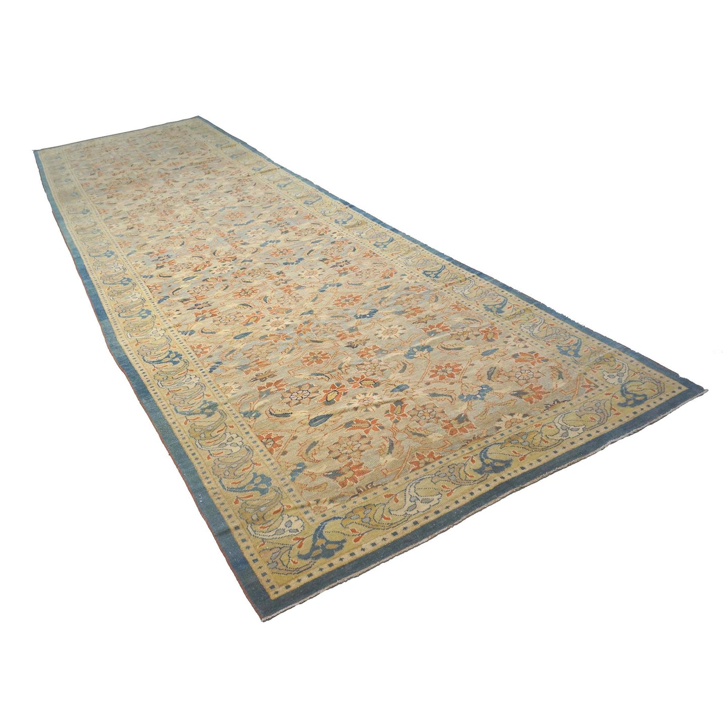 21st Century Persian Sultanabad Wool 7x22 Tan, Navy, & Rust Handmade Gallery Rug #1142002