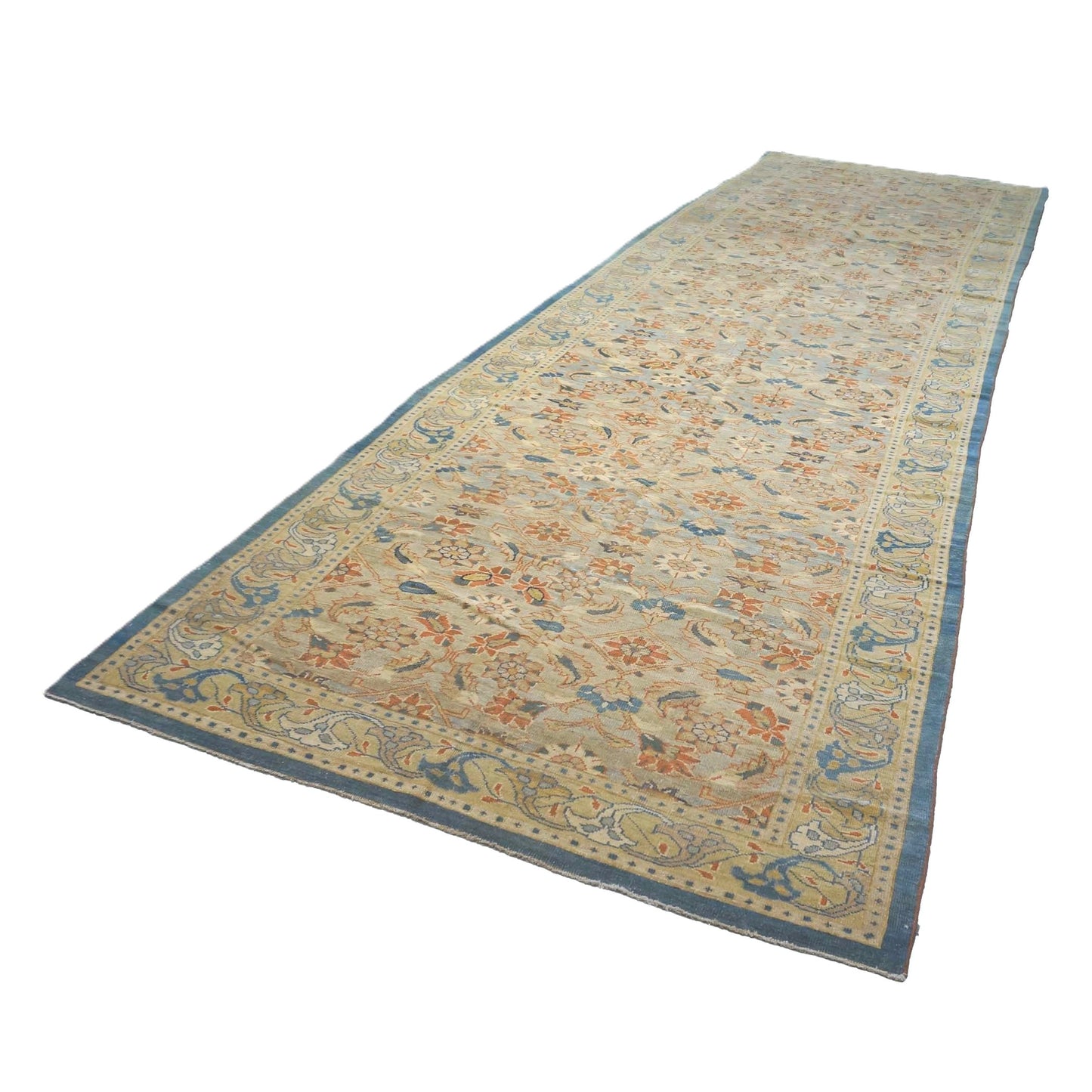21st Century Persian Sultanabad Wool 7x22 Tan, Navy, & Rust Handmade Gallery Rug #1142002