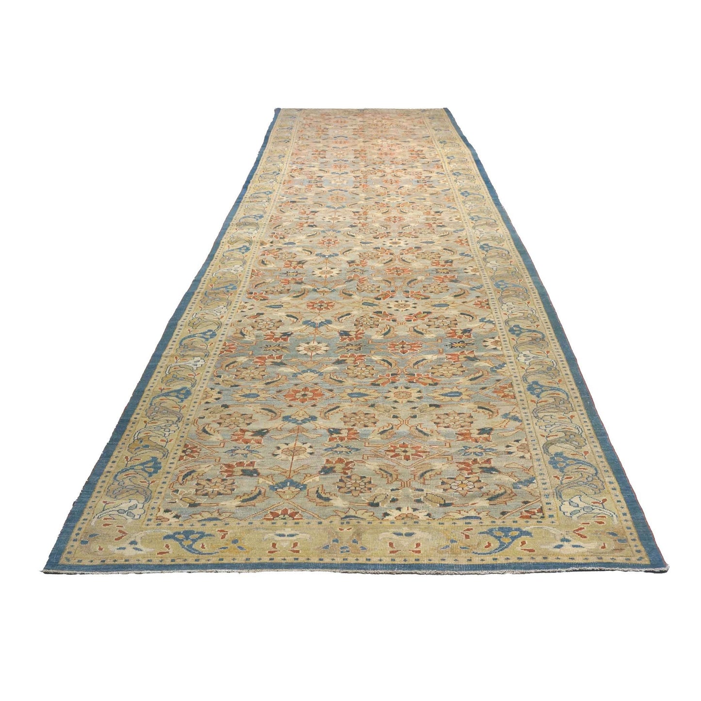 21st Century Persian Sultanabad Wool 7x22 Tan, Navy, & Rust Handmade Gallery Rug #1142002