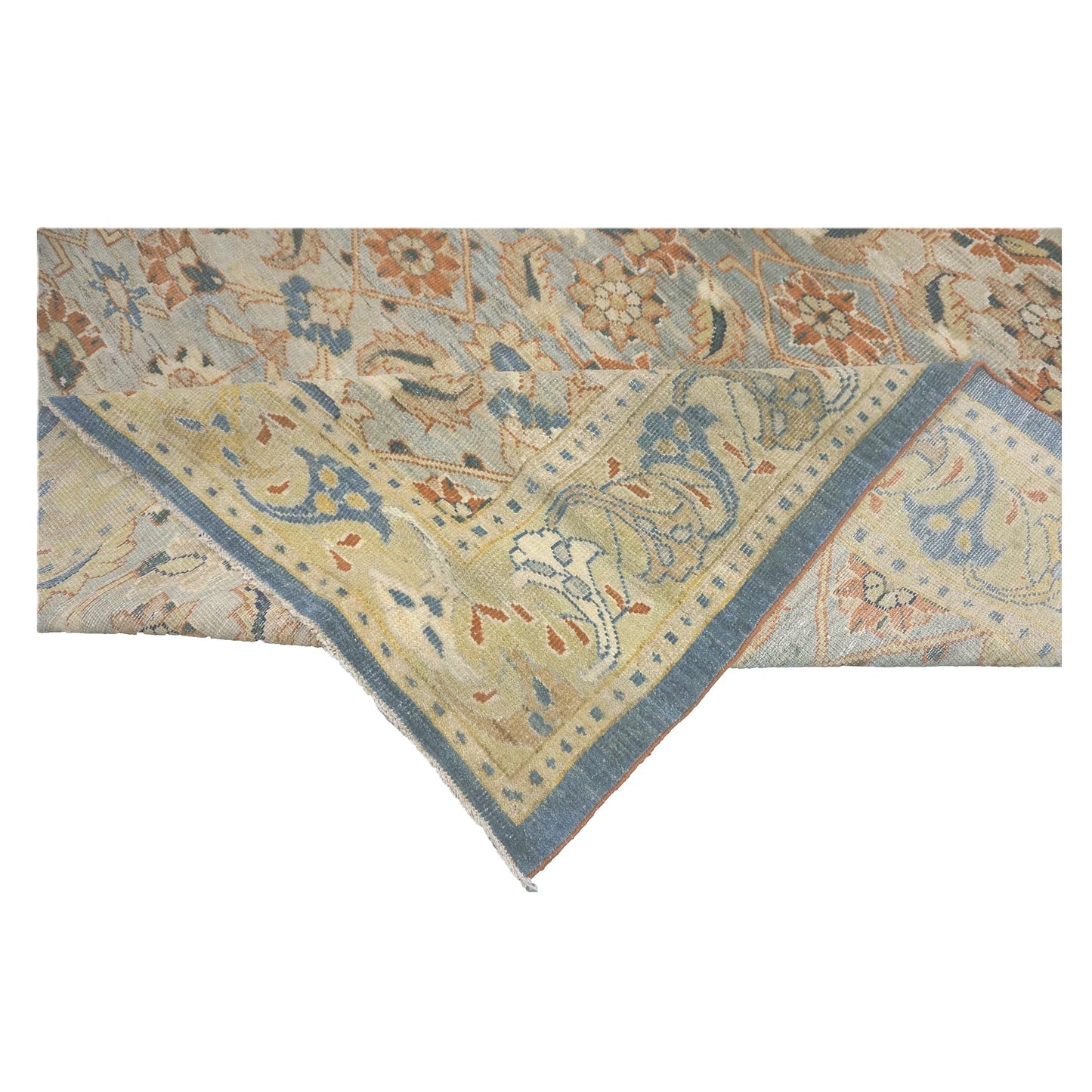 21st Century Persian Sultanabad Wool 7x22 Tan, Navy, & Rust Handmade Gallery Rug #1142002