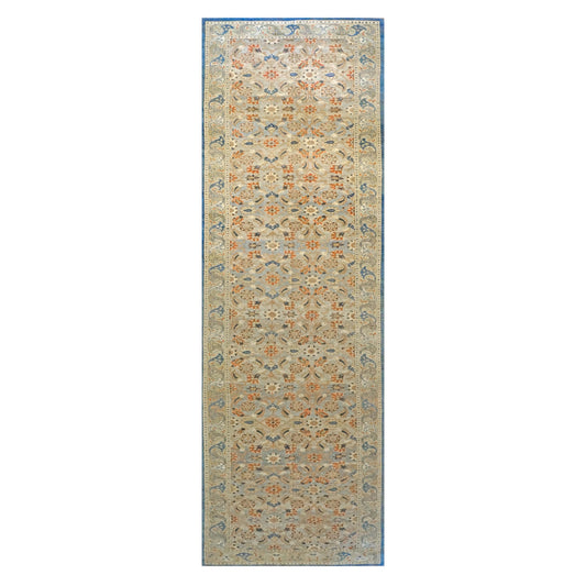 21st Century Persian Sultanabad Wool 7x22 Tan, Navy, & Rust Handmade Gallery Rug #1142002