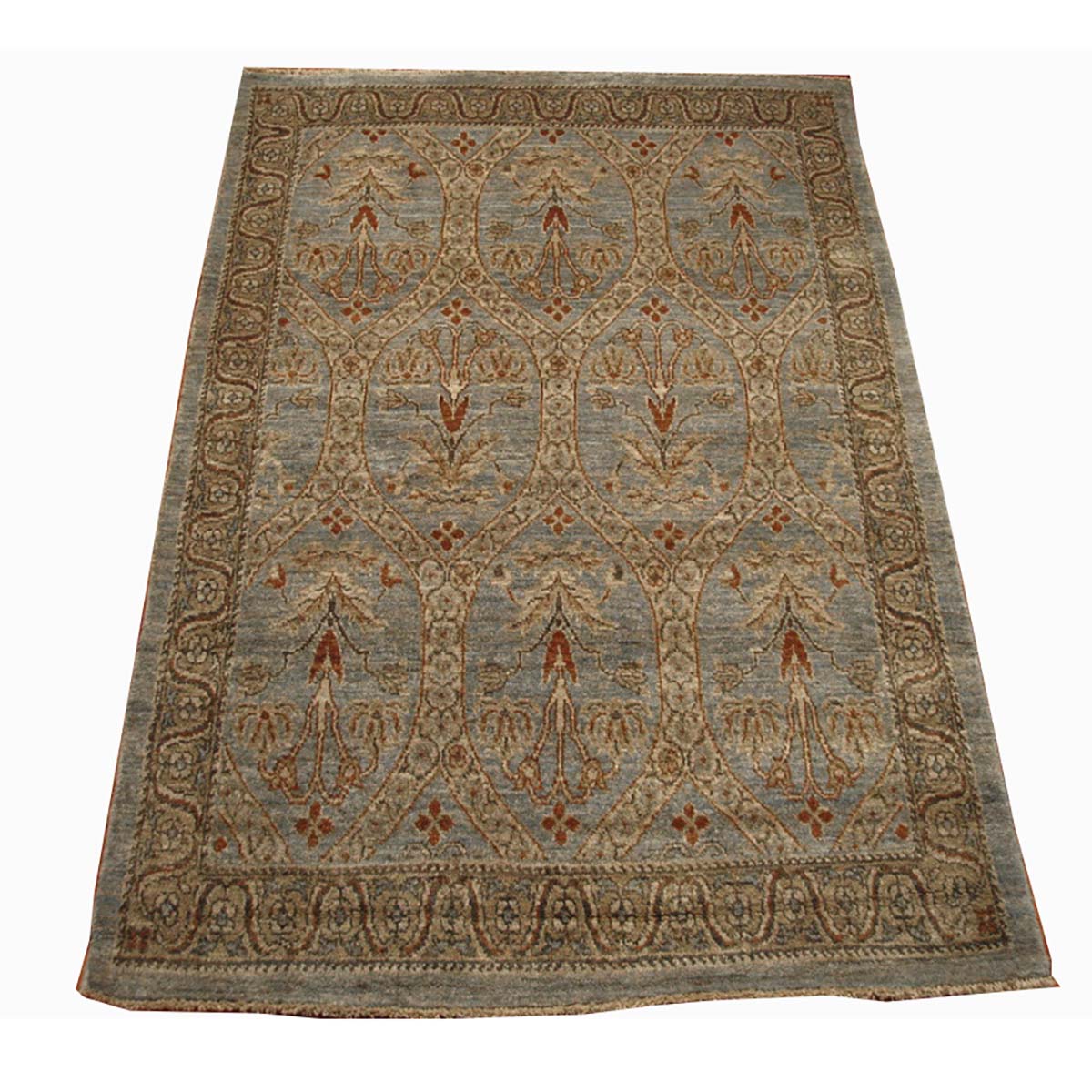 Turkish Sultanabad Wool 3x5 Light Blue, Rust, Ivory & Gray Handmade Area Rug #1142121