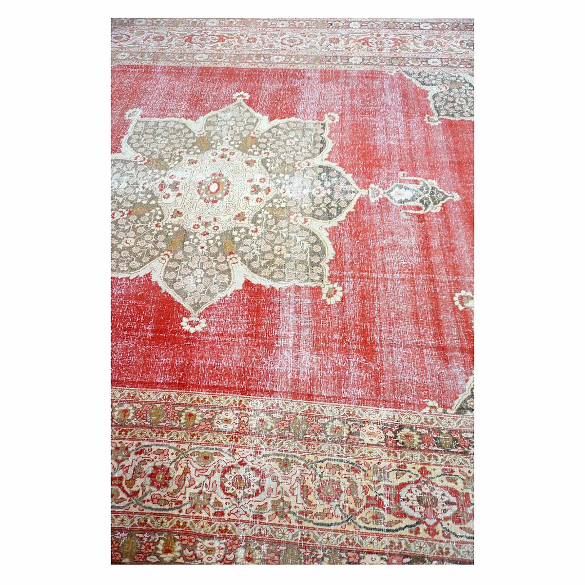 Antique Persian Tabriz Haji Jalili Wool 9x13 Red, Olive & Tan Handmade Area Rug #1142129