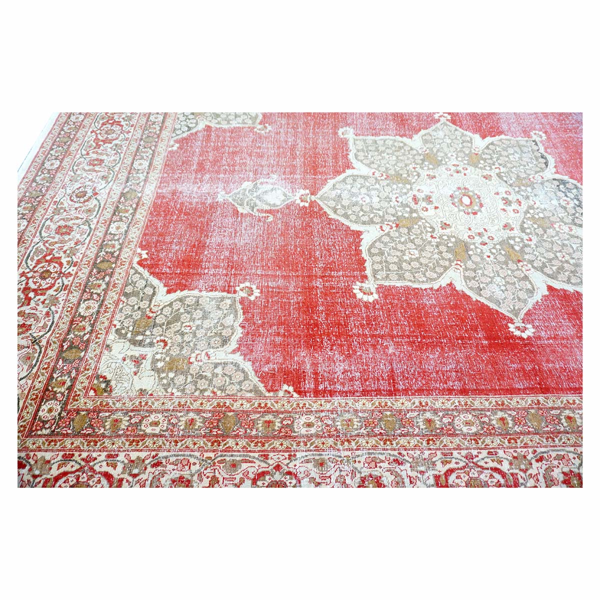 Antique Persian Tabriz Haji Jalili Wool 9x13 Red, Olive & Tan Handmade Area Rug #1142129