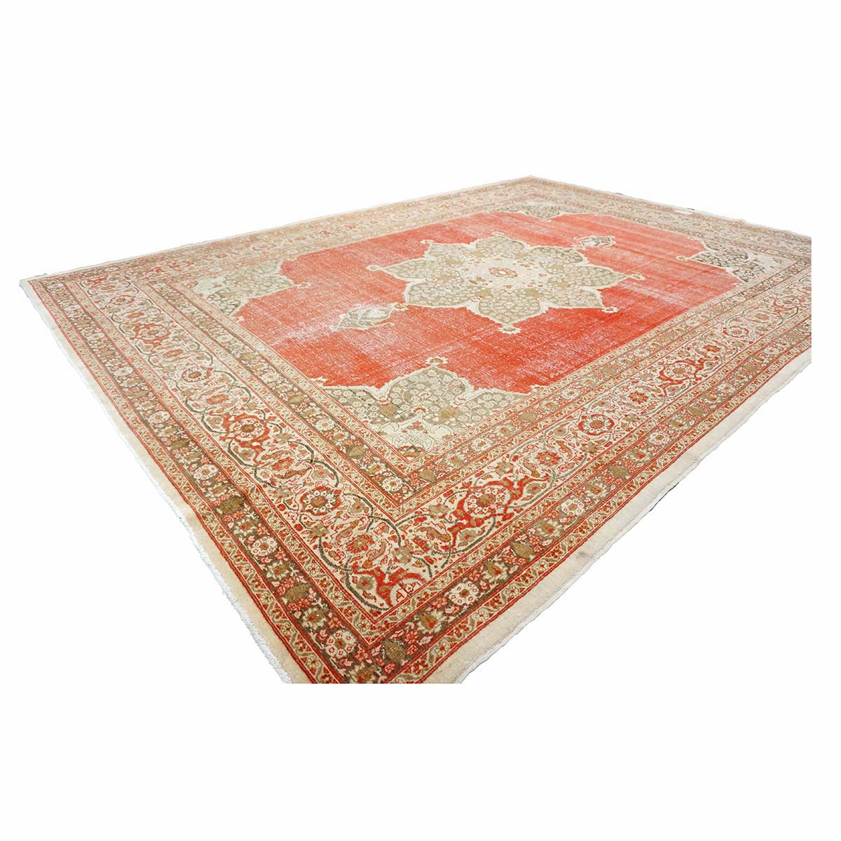 Antique Persian Tabriz Haji Jalili Wool 9x13 Red, Olive & Tan Handmade Area Rug #1142129