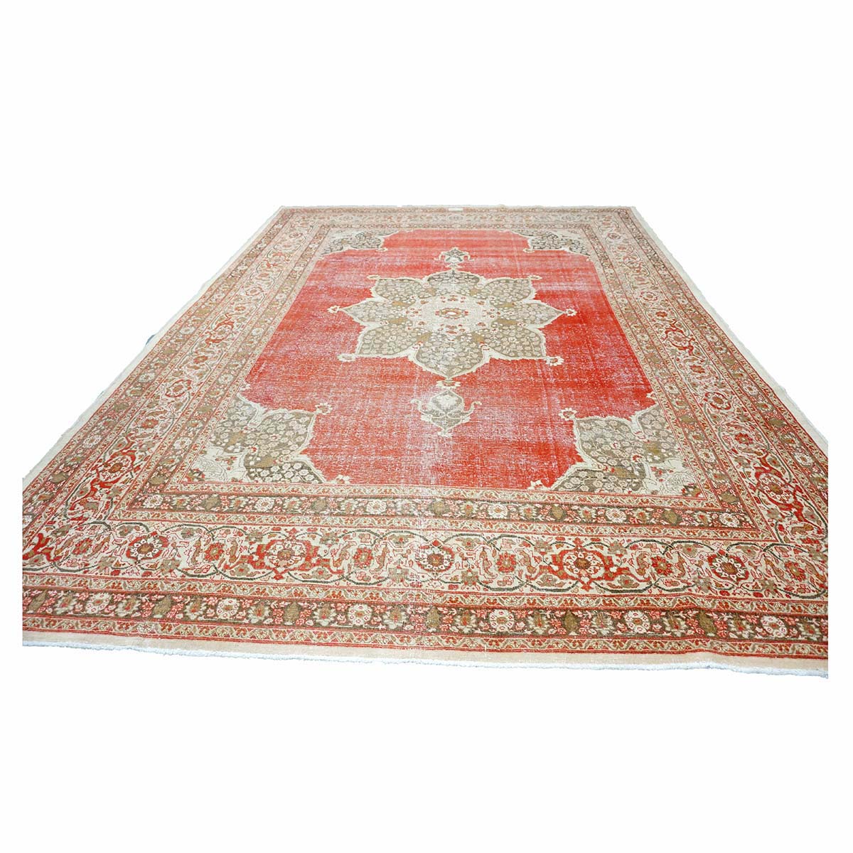 Antique Persian Tabriz Haji Jalili Wool 9x13 Red, Olive & Tan Handmade Area Rug #1142129