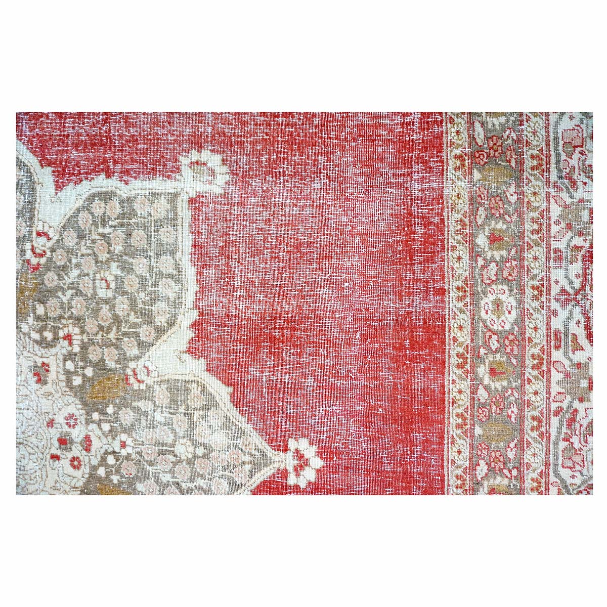 Antique Persian Tabriz Haji Jalili Wool 9x13 Red, Olive & Tan Handmade Area Rug #1142129