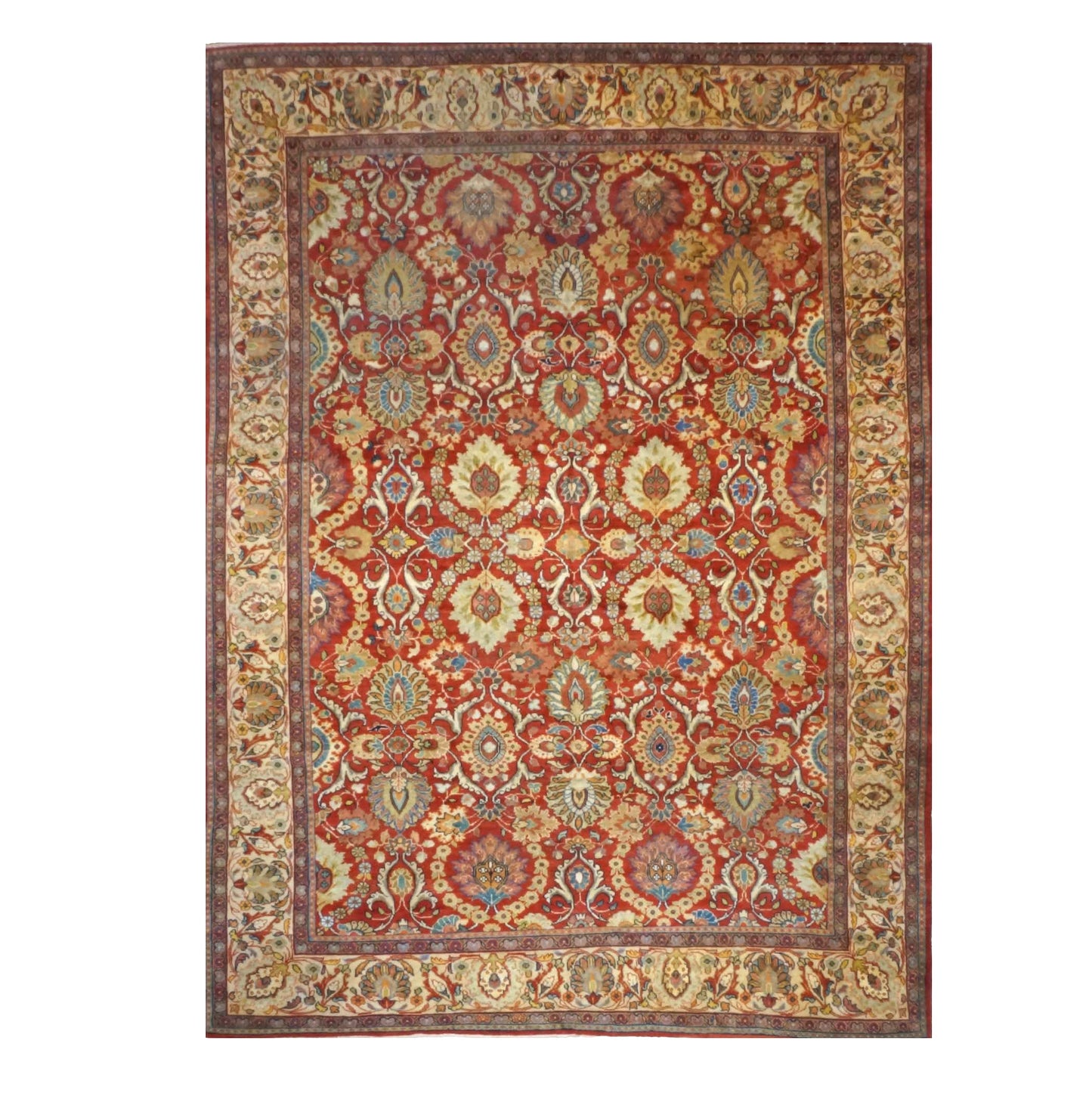 Antique Persian Sultanabad Wool 10x14 Teal, Rust, Ivory & Blue Handmade Area Rug #1142147