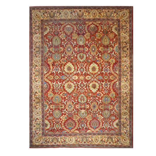 Antique Persian Sultanabad Wool 10x14 Teal, Rust, Ivory & Blue Handmade Area Rug #1142147