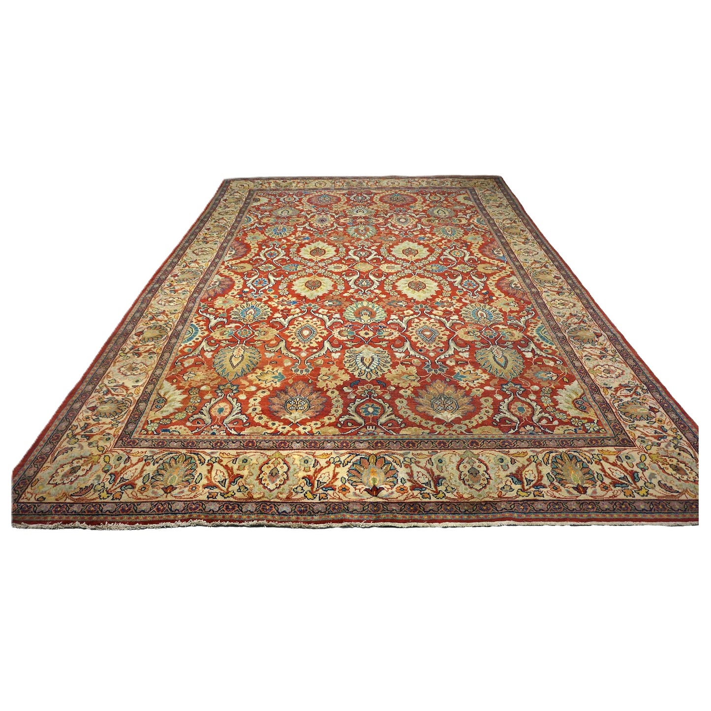 Antique Persian Sultanabad Wool 10x14 Teal, Rust, Ivory & Blue Handmade Area Rug #1142147