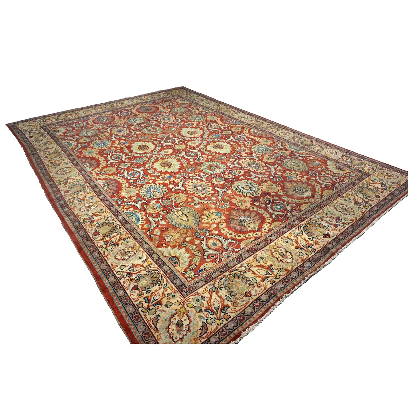 Antique Persian Sultanabad Wool 10x14 Teal, Rust, Ivory & Blue Handmade Area Rug #1142147