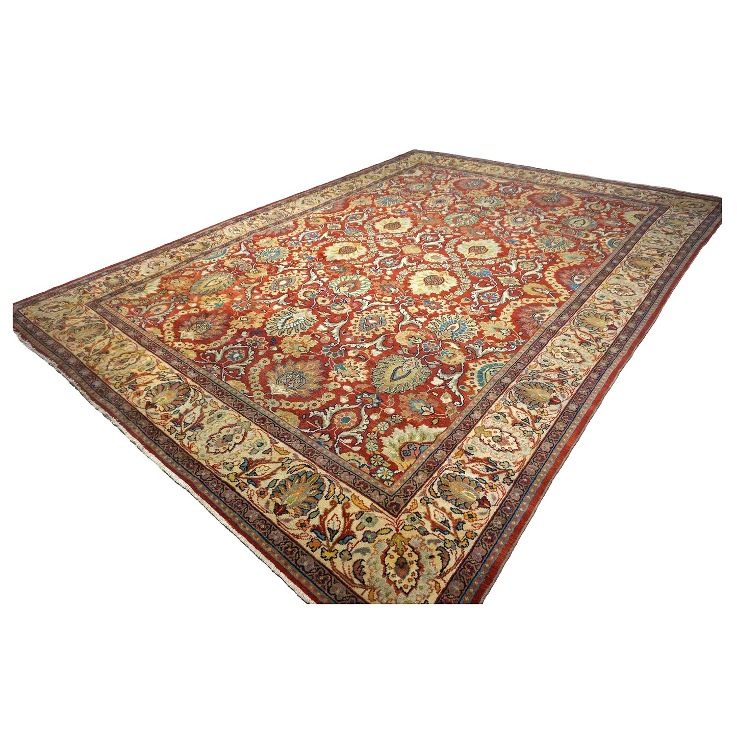 Antique Persian Sultanabad Wool 10x14 Teal, Rust, Ivory & Blue Handmade Area Rug #1142147