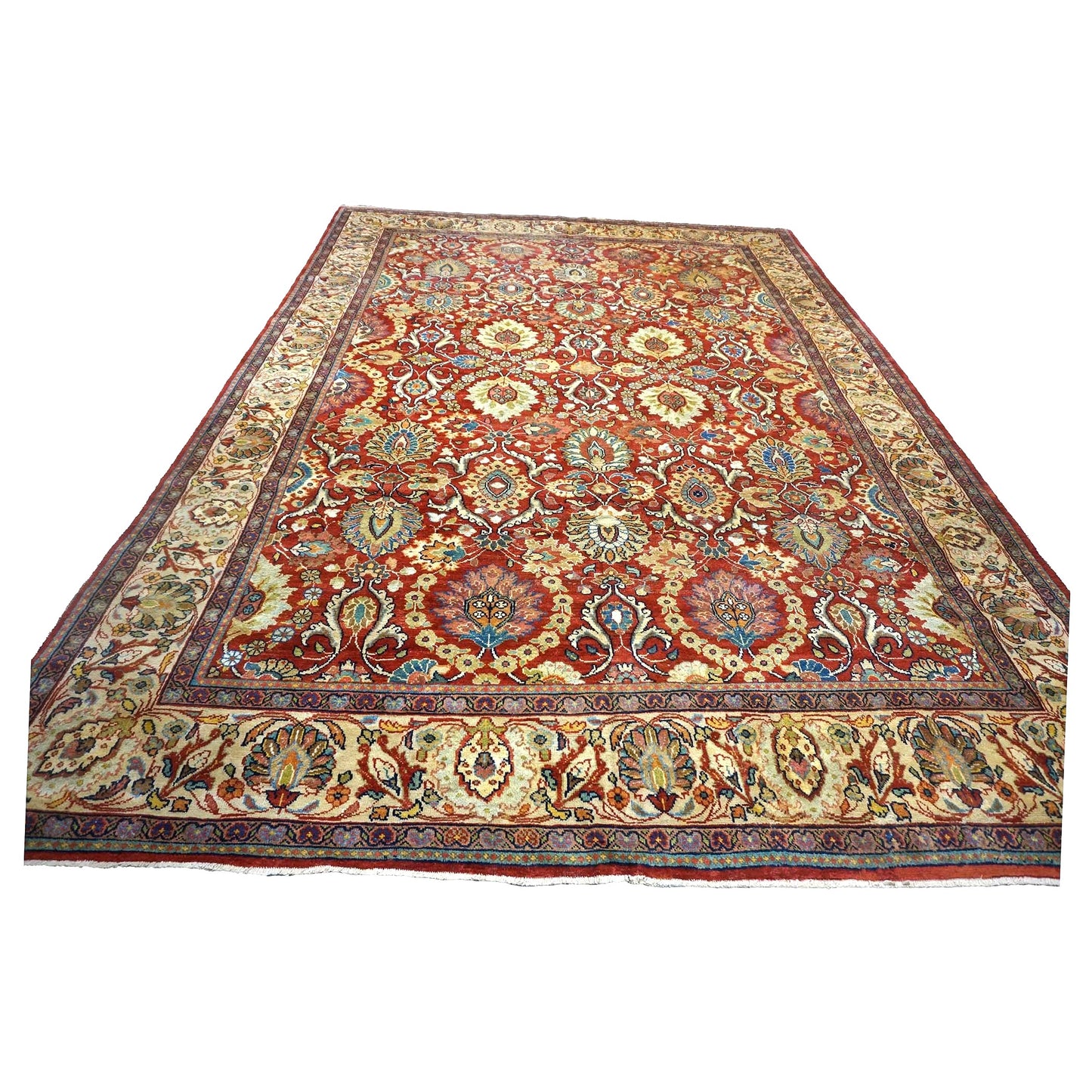 Antique Persian Sultanabad Wool 10x14 Teal, Rust, Ivory & Blue Handmade Area Rug #1142147