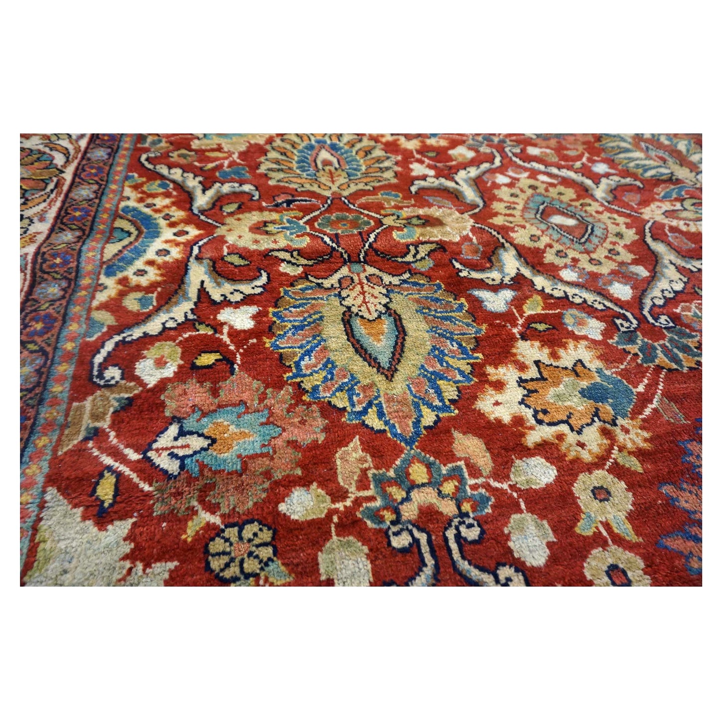 Antique Persian Sultanabad Wool 10x14 Teal, Rust, Ivory & Blue Handmade Area Rug #1142147