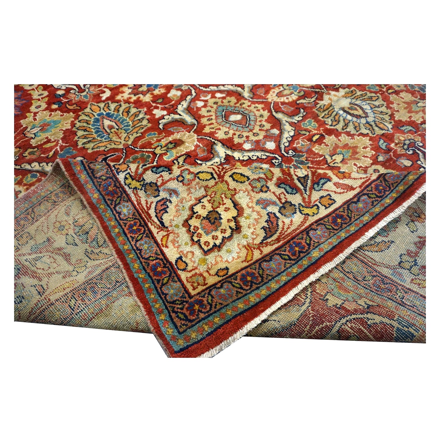Antique Persian Sultanabad Wool 10x14 Teal, Rust, Ivory & Blue Handmade Area Rug #1142147