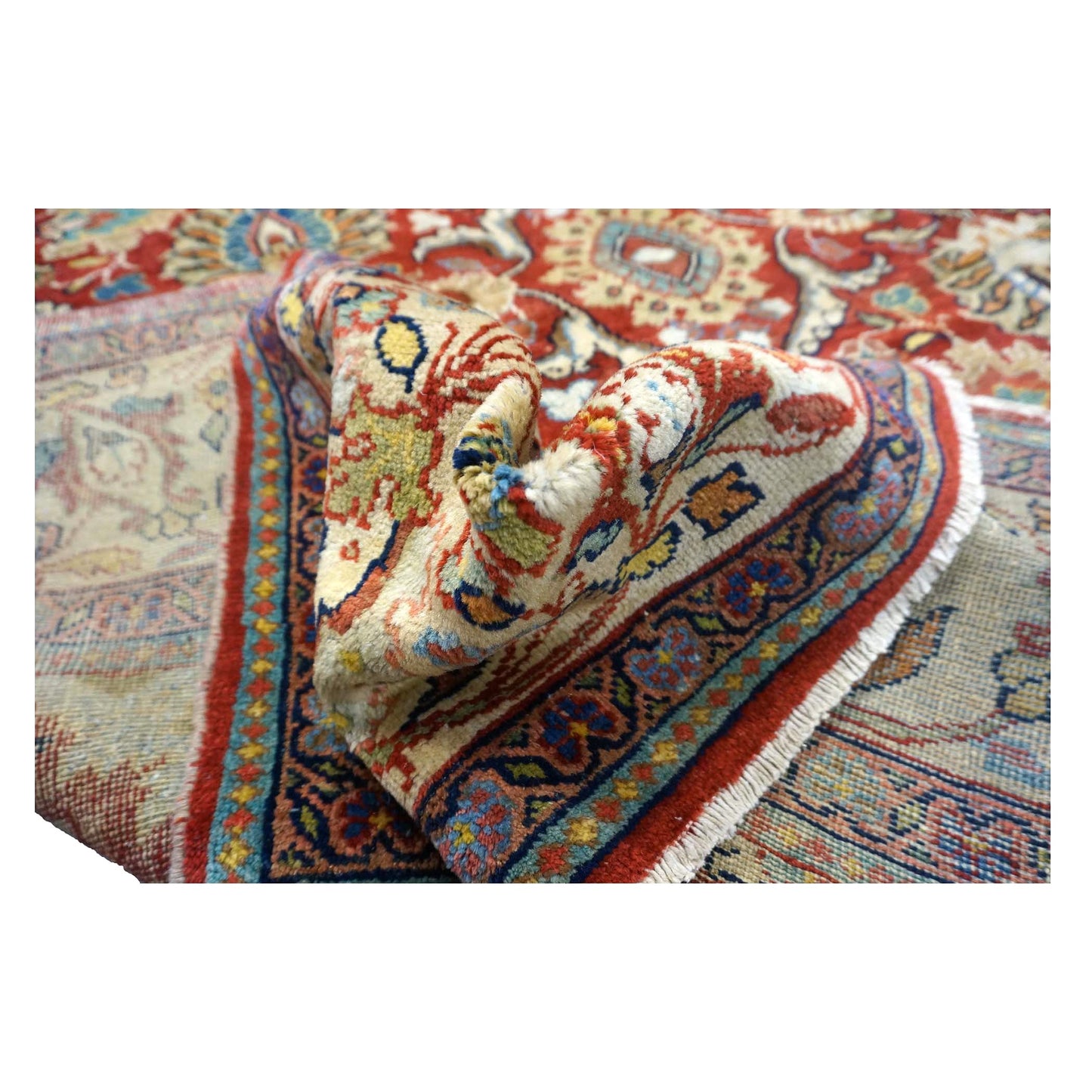 Antique Persian Sultanabad Wool 10x14 Teal, Rust, Ivory & Blue Handmade Area Rug #1142147