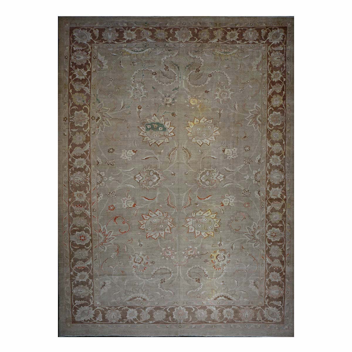 Persian Sultanabad Wool 13x18 Ivory, Taupe & Green Handmade Area Rug #1142322