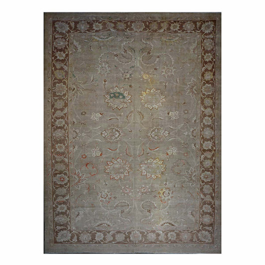 Persian Sultanabad Wool 13x18 Ivory, Taupe & Green Handmade Area Rug #1142322