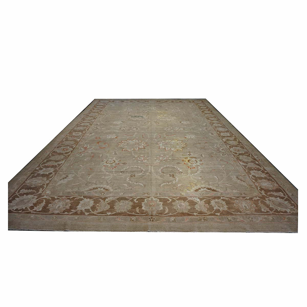 Persian Sultanabad Wool 13x18 Ivory, Taupe & Green Handmade Area Rug #1142322