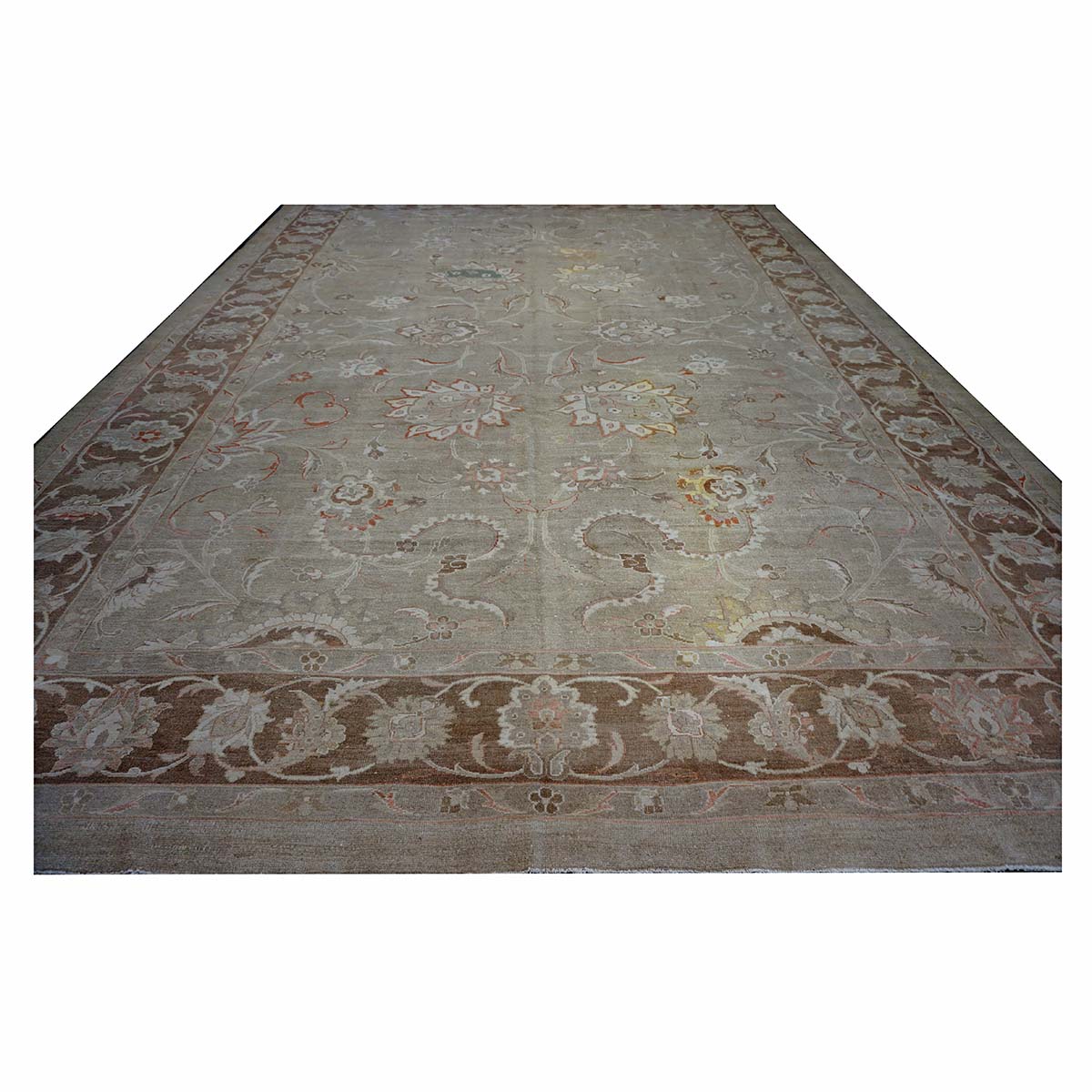 Persian Sultanabad Wool 13x18 Ivory, Taupe & Green Handmade Area Rug #1142322