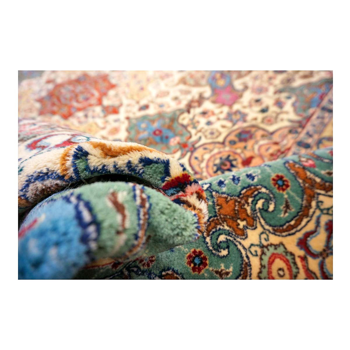 Antique Persian Tabriz Wool 11x15 Ivory & Teal Handmade Area Rug #1142330