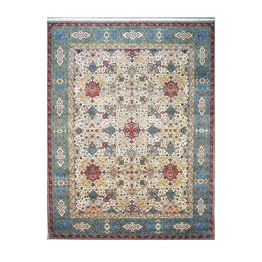 Antique Persian Tabriz Wool 11x15 Ivory & Teal Handmade Area Rug #1142330