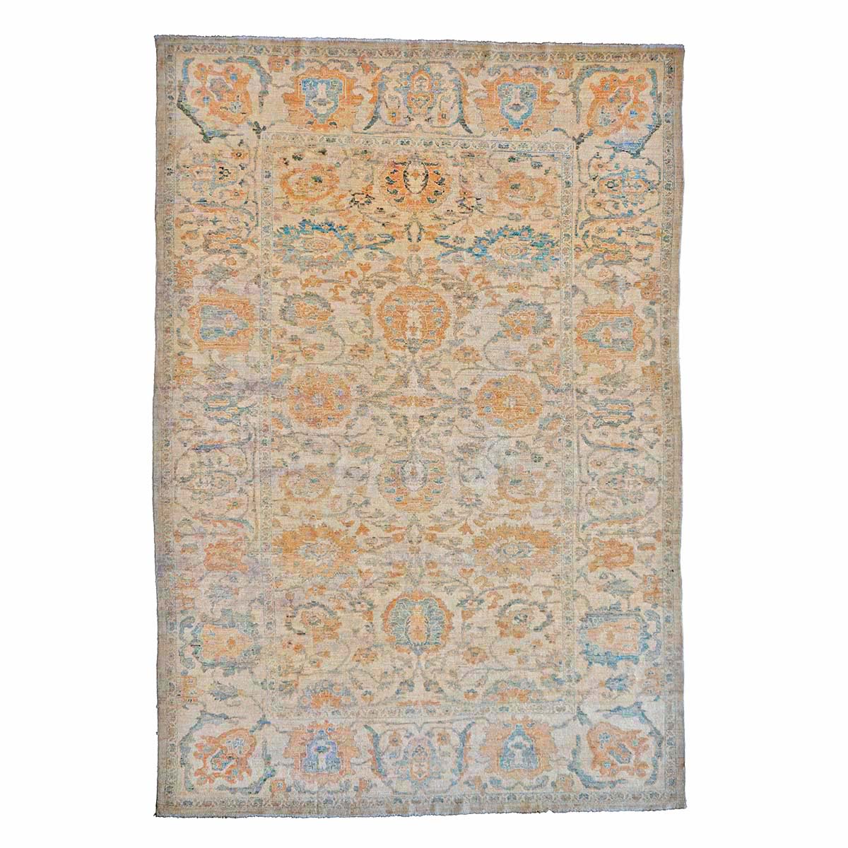 Persian Sultanabad Wool 10 x 14 Orange, Ivory & Gray Handmade Area Rug #1142432