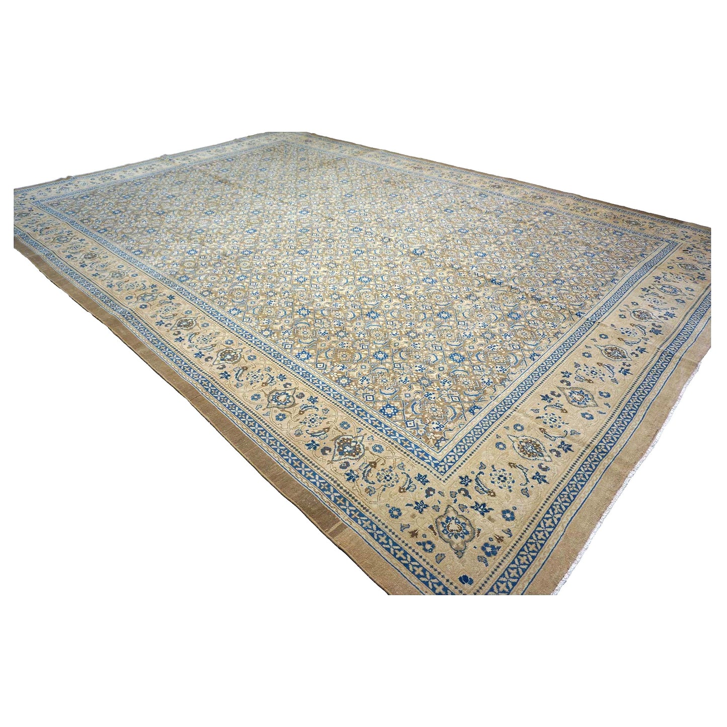 Antique Persian Sultanabad Wool 12x17 Grey, Ivory & Light Blue Handmade Area Rug #1142501