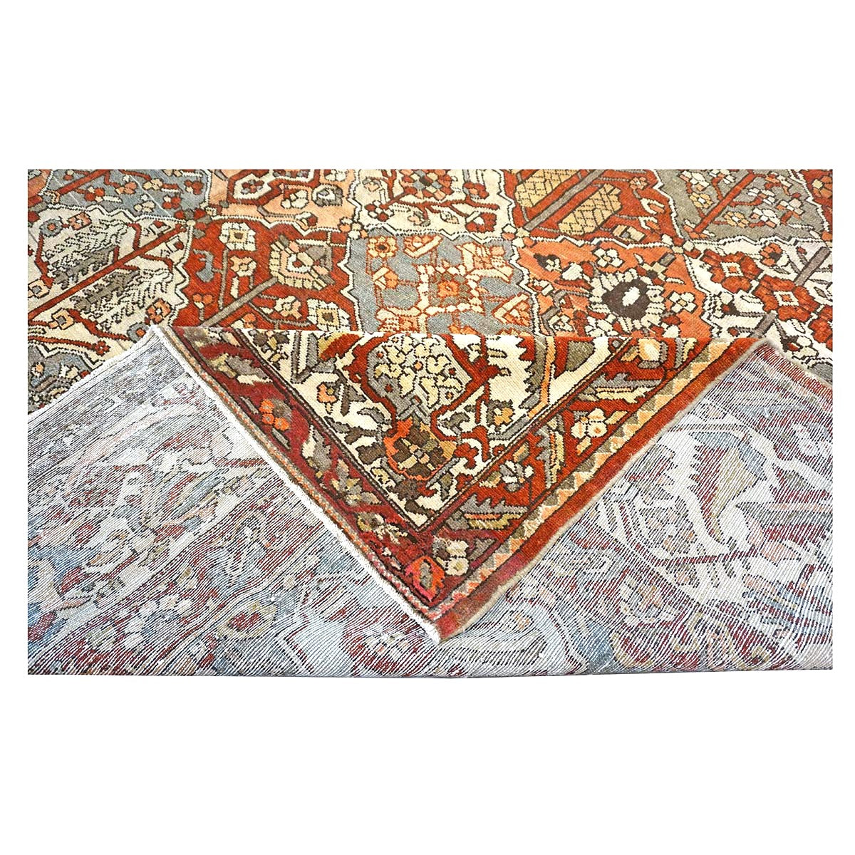Antique Persian Baktiari Wool 12x16 Ivory, Red & Slate Handmade Area Rug #1142573