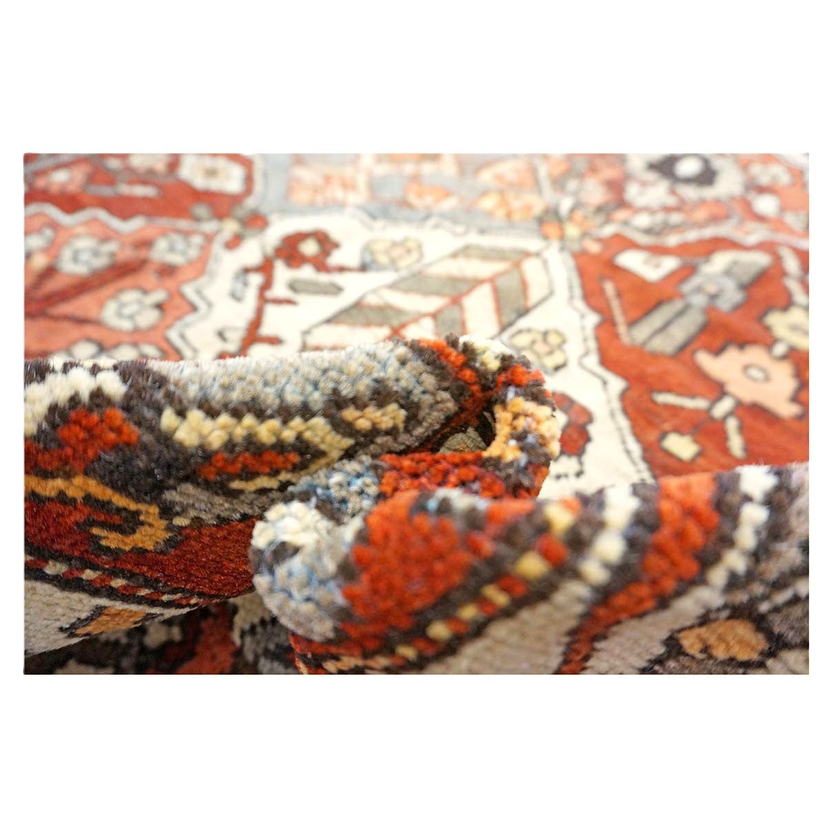 Antique Persian Baktiari Wool 12x16 Ivory, Red & Slate Handmade Area Rug #1142573