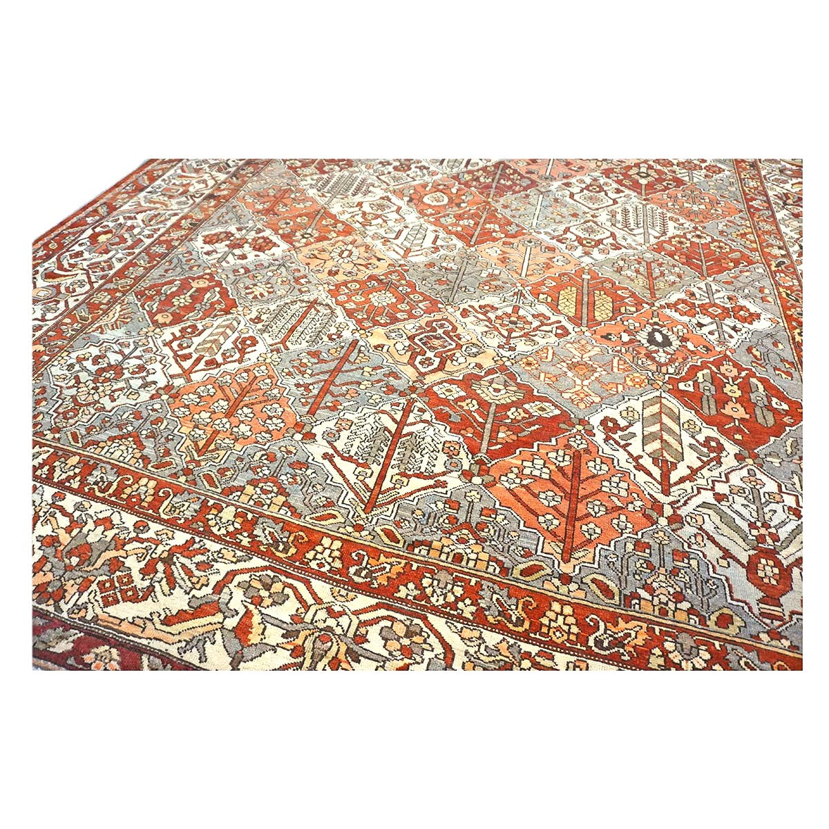 Antique Persian Baktiari Wool 12x16 Ivory, Red & Slate Handmade Area Rug #1142573