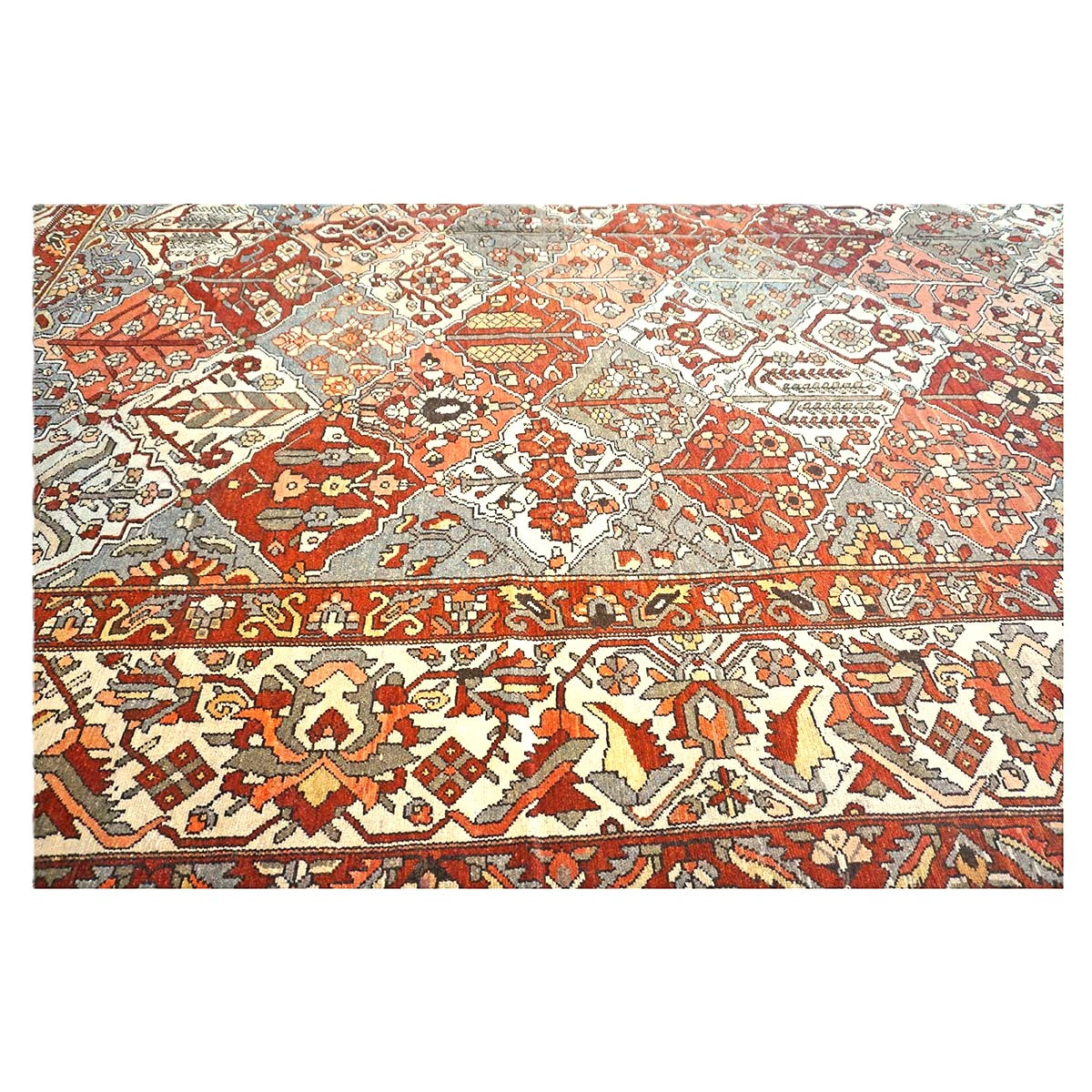 Antique Persian Baktiari Wool 12x16 Ivory, Red & Slate Handmade Area Rug #1142573