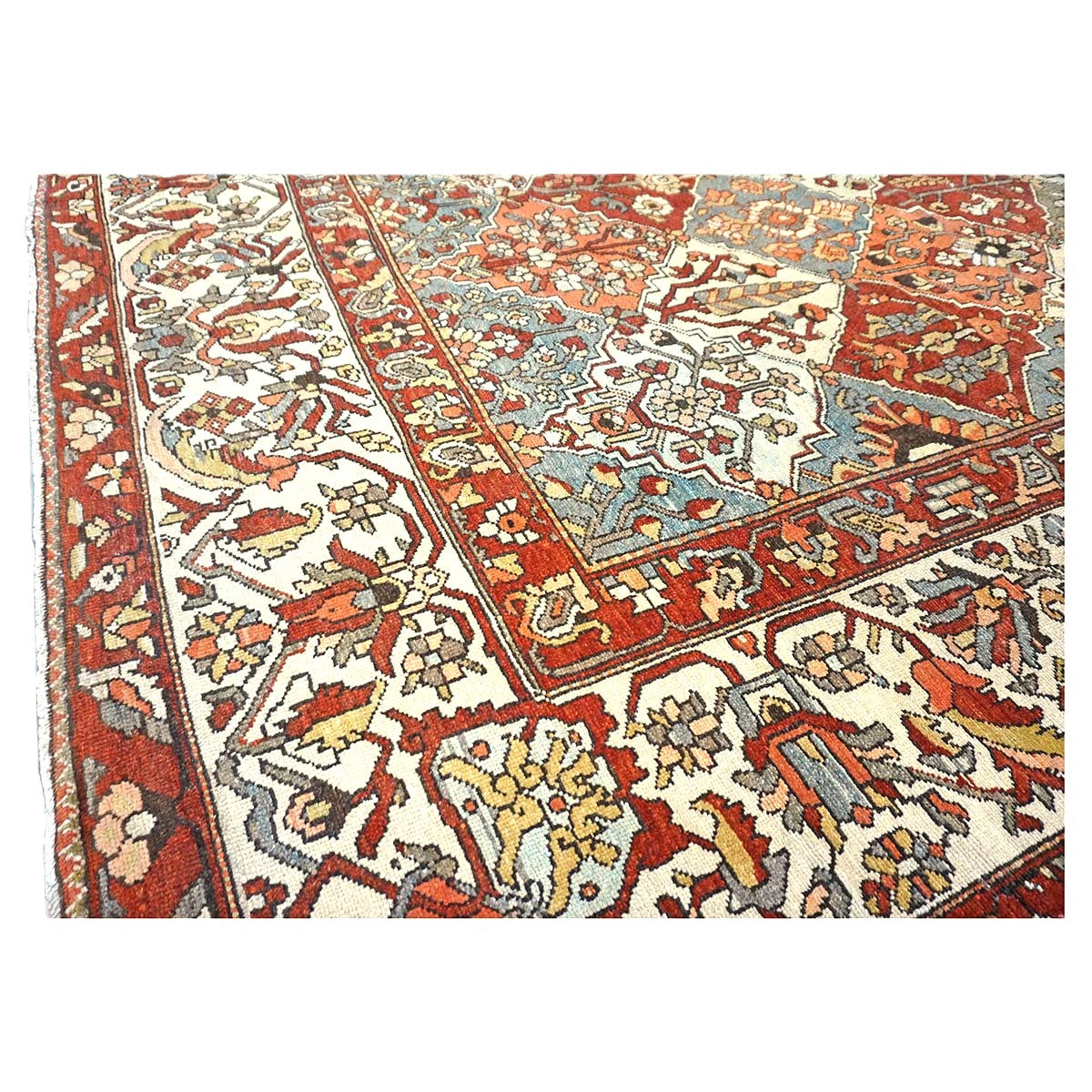 Antique Persian Baktiari Wool 12x16 Ivory, Red & Slate Handmade Area Rug #1142573