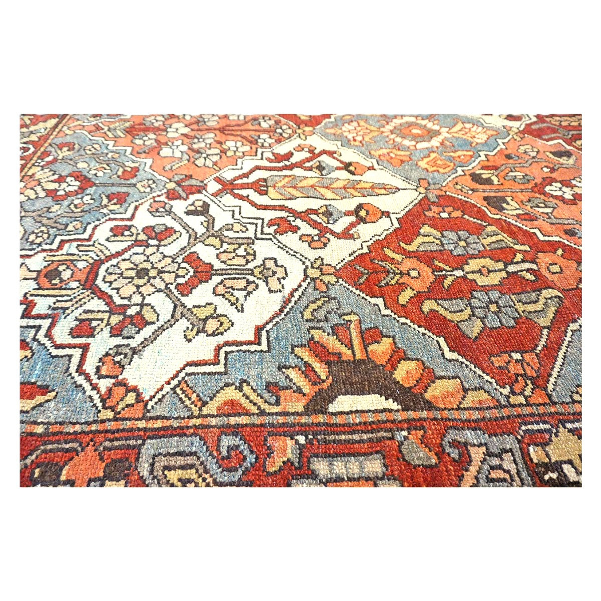 Antique Persian Baktiari Wool 12x16 Ivory, Red & Slate Handmade Area Rug #1142573