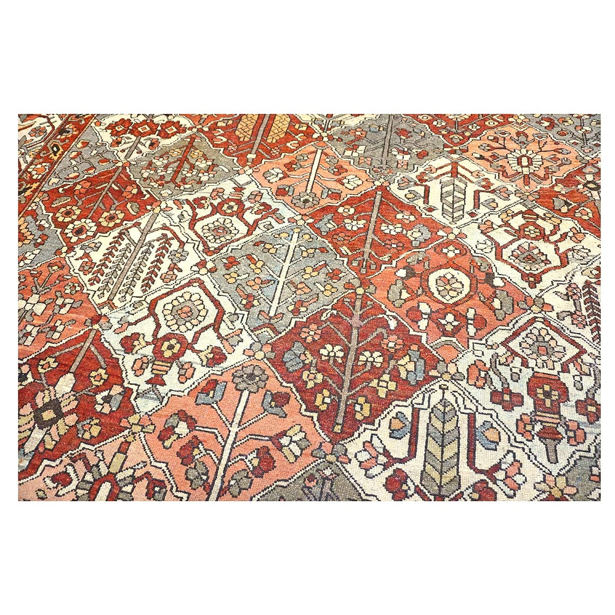 Antique Persian Baktiari Wool 12x16 Ivory, Red & Slate Handmade Area Rug #1142573
