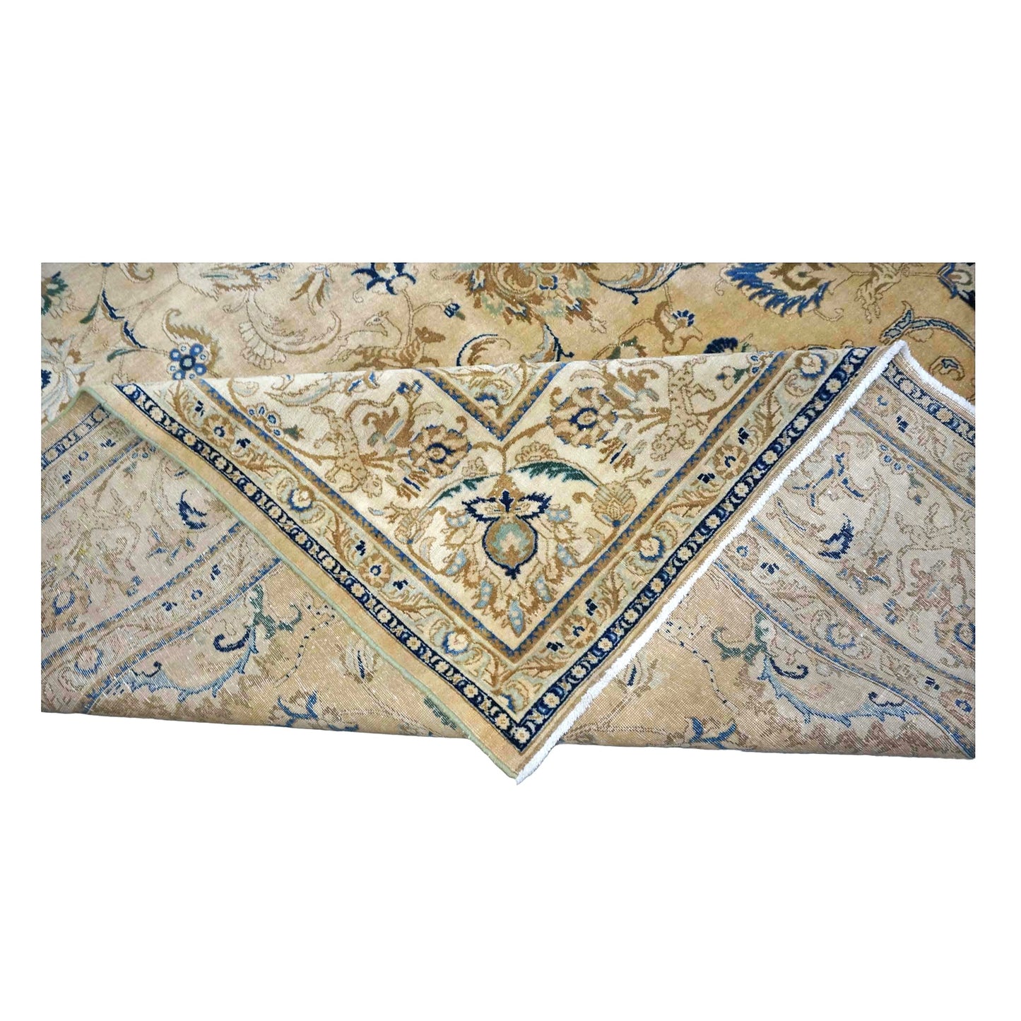 Antique Persian Tabriz Wool 10X13 Tan, Ivory & Blue Handmade Area Rug #1142766