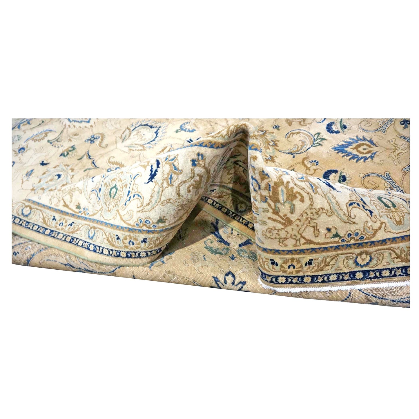 Antique Persian Tabriz Wool 10X13 Tan, Ivory & Blue Handmade Area Rug #1142766