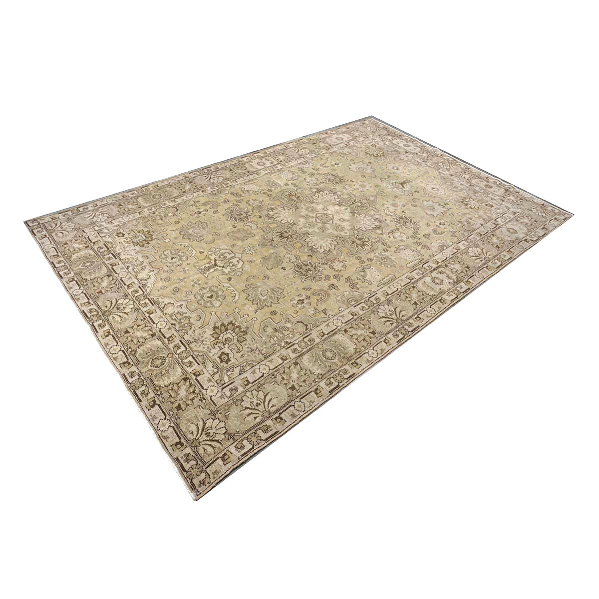Antique Persian Tabriz Wool 7x10 Beige, Ivory & Tan Handmade Area Rug #1142811