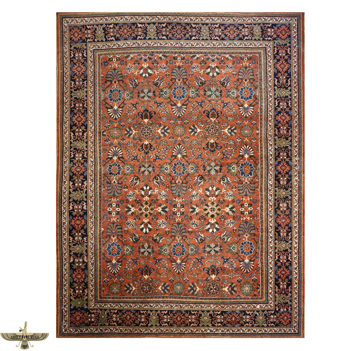 Antique Persian Sultanabad Wool 11x14 Rust, Blue & Ivory Handmade Area Rug #1142822