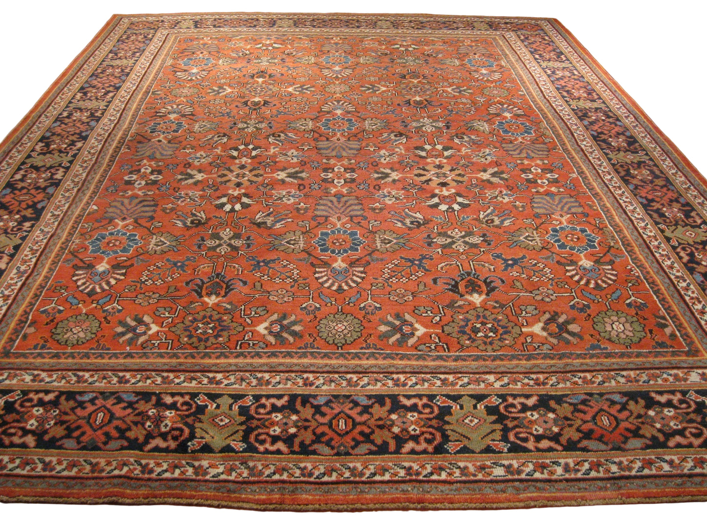 Antique Persian Sultanabad Wool 11x14 Rust, Blue & Ivory Handmade Area Rug #1142822