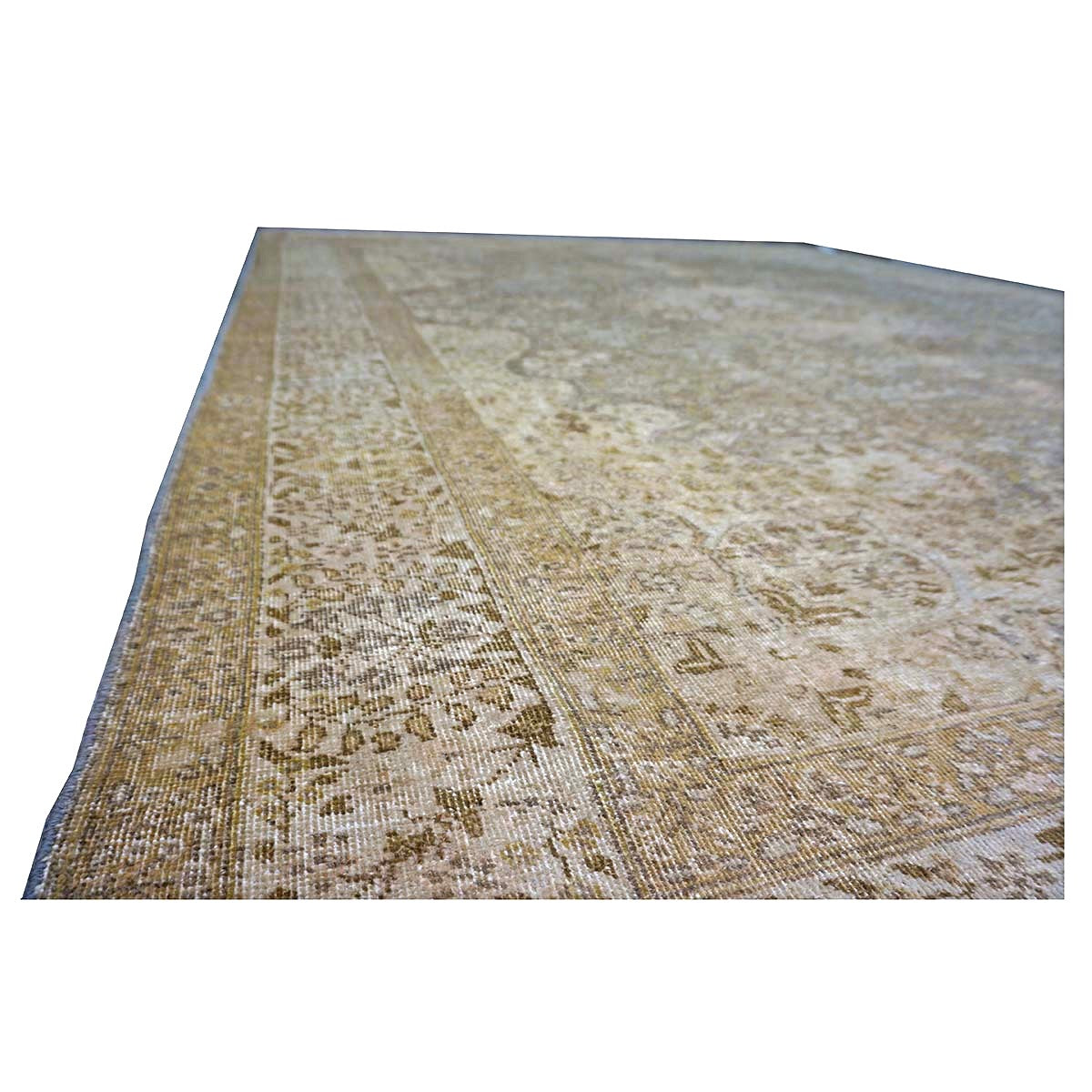 Antique Persian Tabriz Wool 9x11 Tan & Ivory Handmade Area Rug #1142850