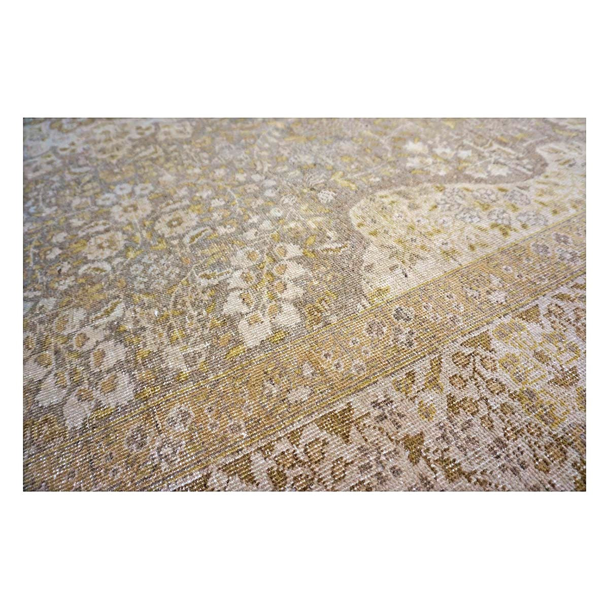 Antique Persian Tabriz Wool 9x11 Tan & Ivory Handmade Area Rug #1142850